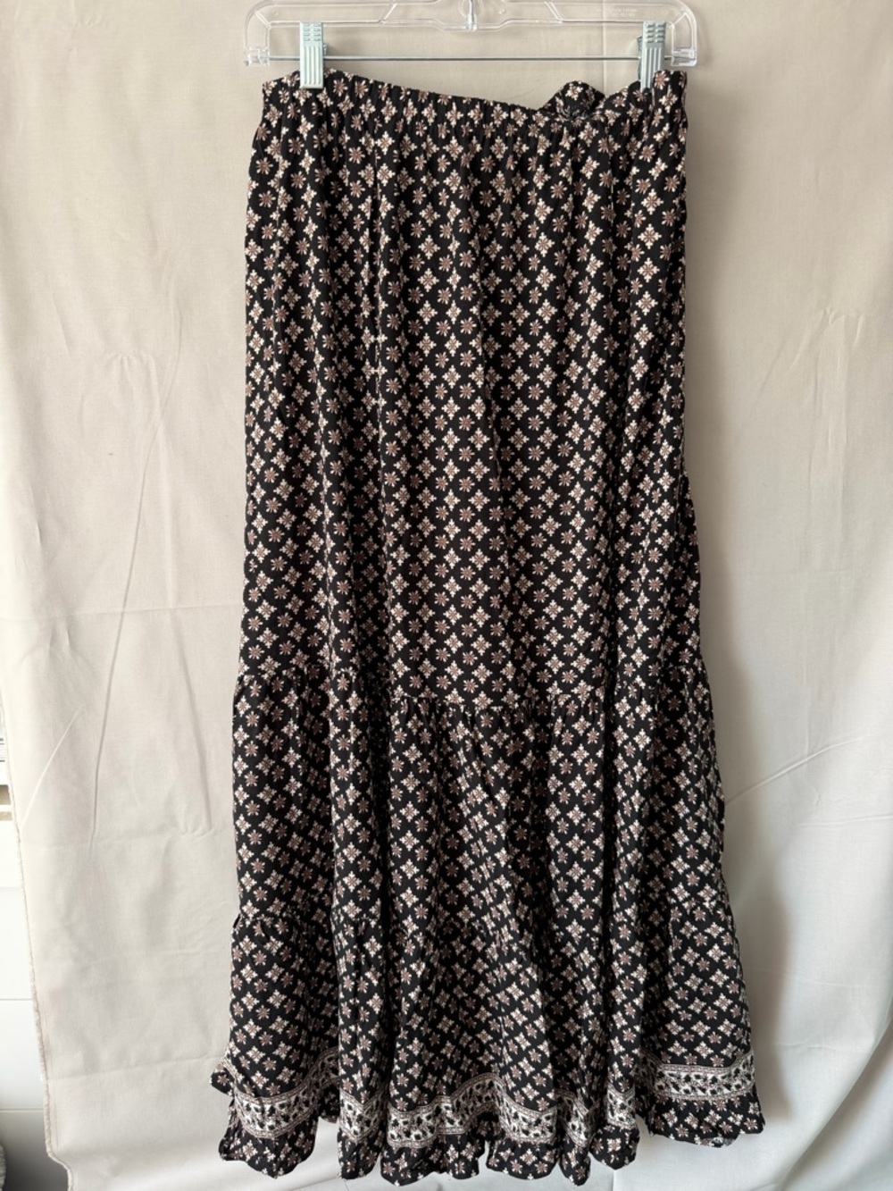 Max Studio Black Maxi Skirt with Cream Floral Print
